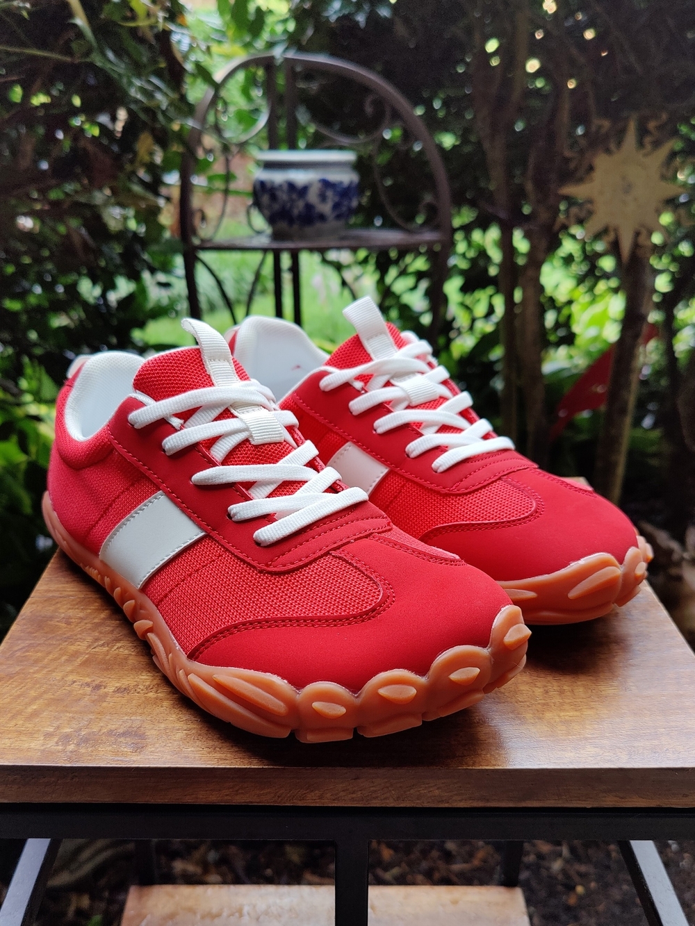 Barefoot Sneakers Women's 9 Red Mesh White Stripe Minimalist Running Zero Drop
